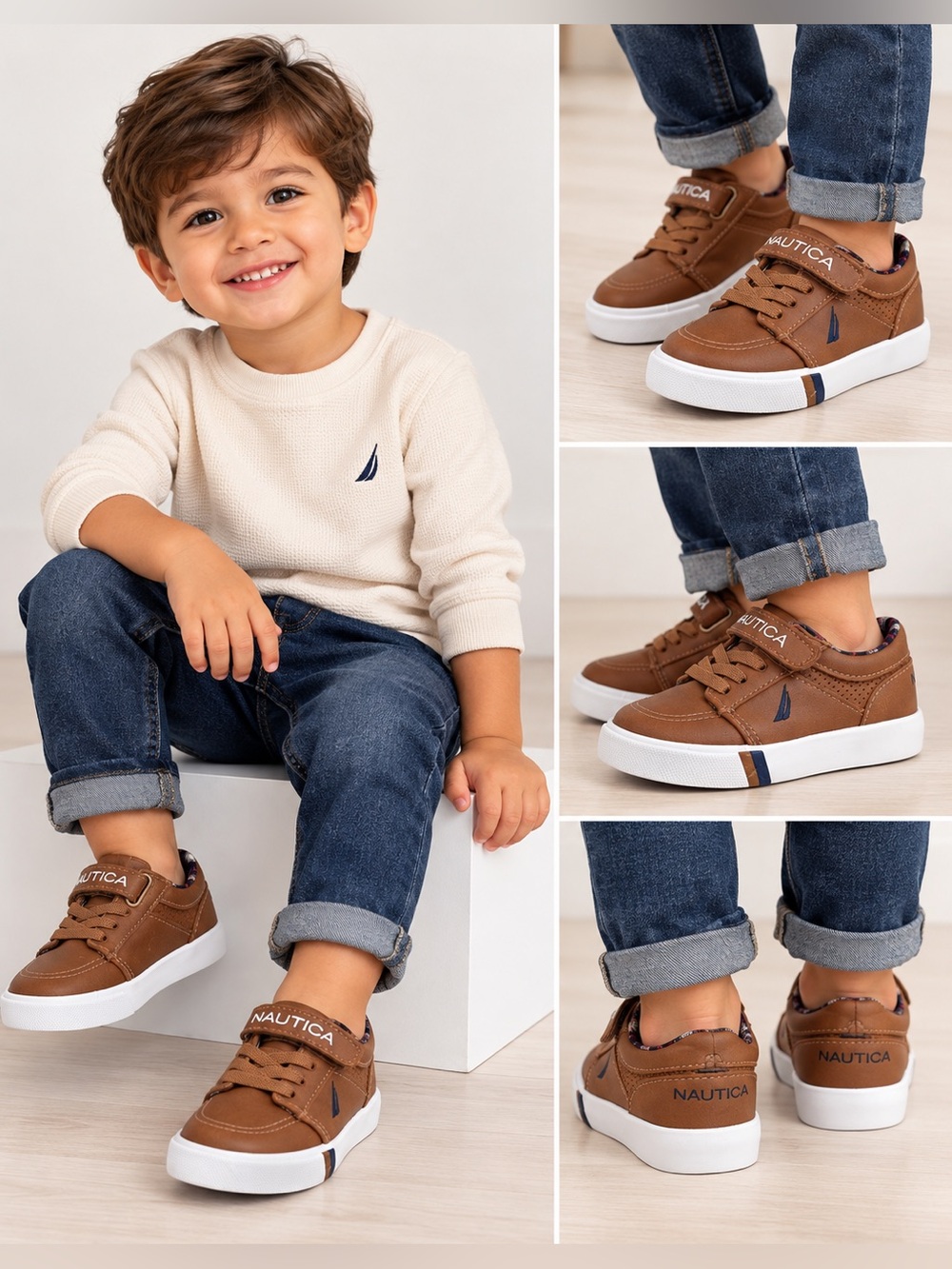 Nautica Berrian Toddler Boys Sneakers Brown Plaid Velcro US 5 EU 20